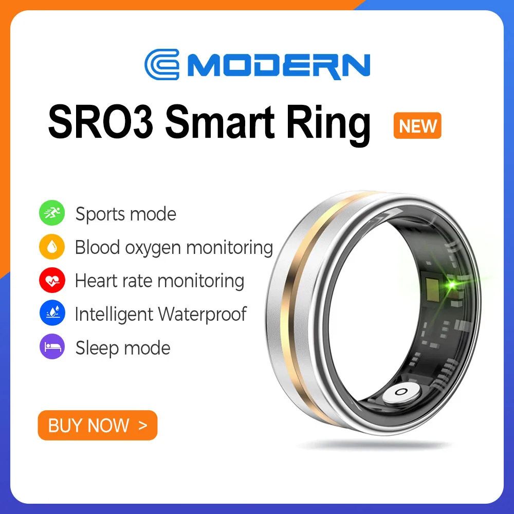 

SR03 Smart Ring Men Women,IP68 Waterproof,Heart Rate and Blood Oxygen Monitor,Bluetooth 5.1,Multi-sport Mode,For Android IOS