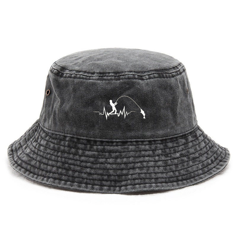  Customize Fishing Bucket Hat Cotton Washed Distressed Fishing Drawing Outdoor Sun Hat for Men UV Protection Streetwear Cap 