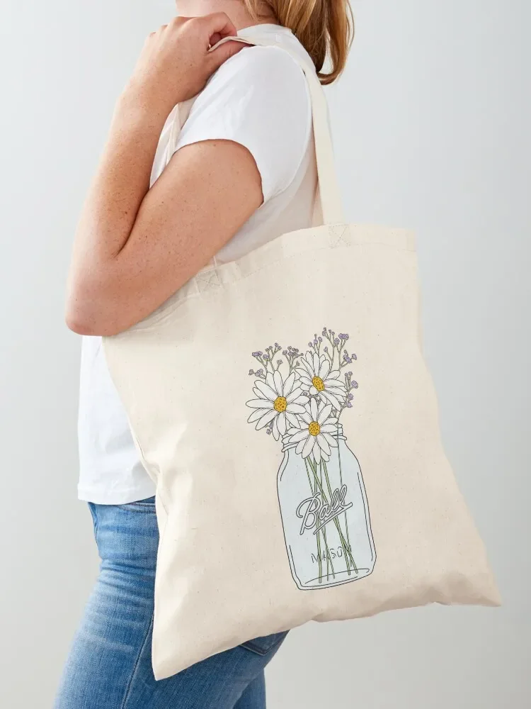 Mason Jar Daisies Tote Bag Fabric bag reusable shopping bags Handbags eco pack Tote Bag