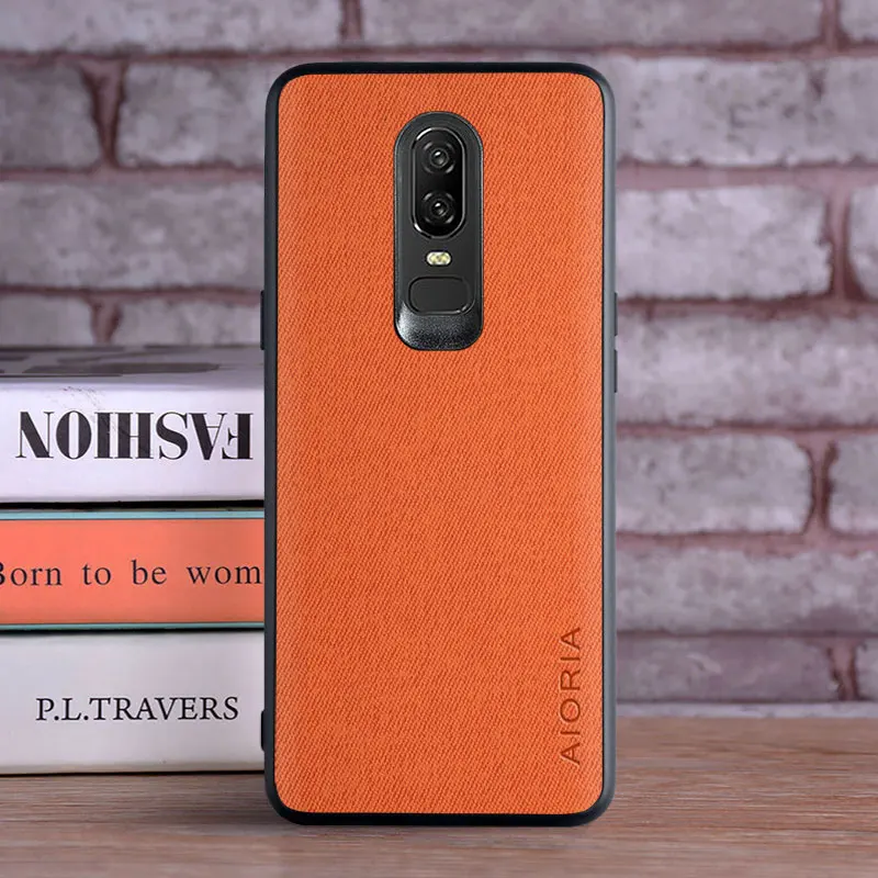 Textile Leather Case for Oneplus 6 soft TPU with back hard PC material camera protection design cover