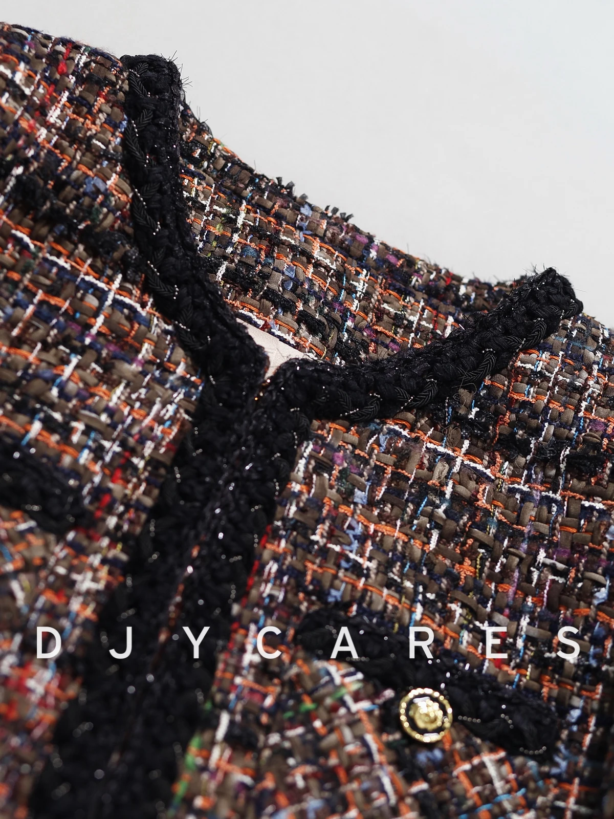 معطف صوفي منسوج منقوش بلونين فاخر جديد مع قماش صوفي خشن، جزء علوي