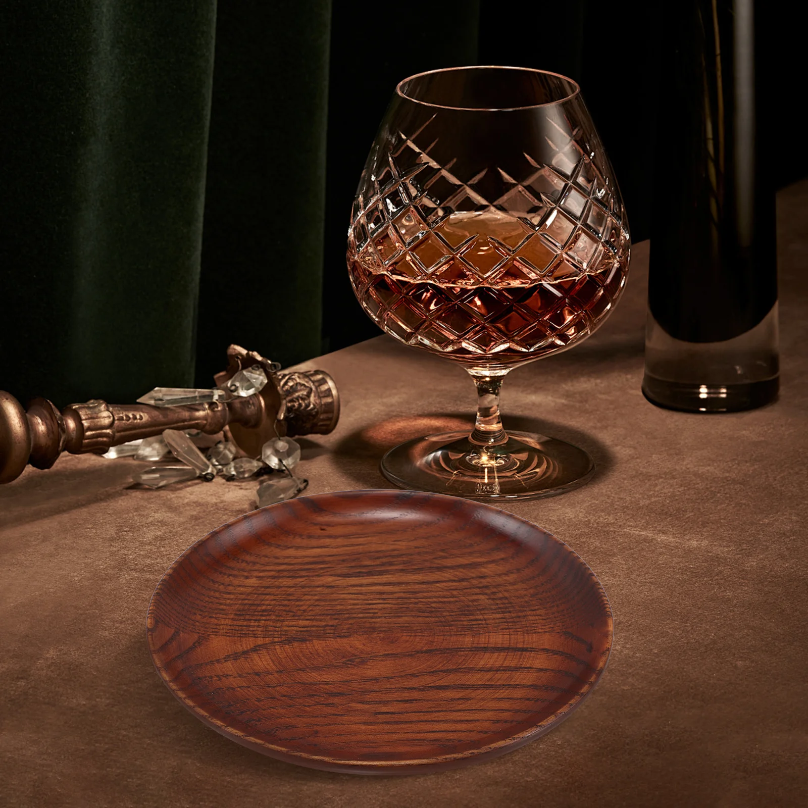 Wooden Wine Bottle Coaster Thick Round Table Protector Non-Slip Surface Reusable Drink Mat for Home Bar Restaurant Decor Rustic