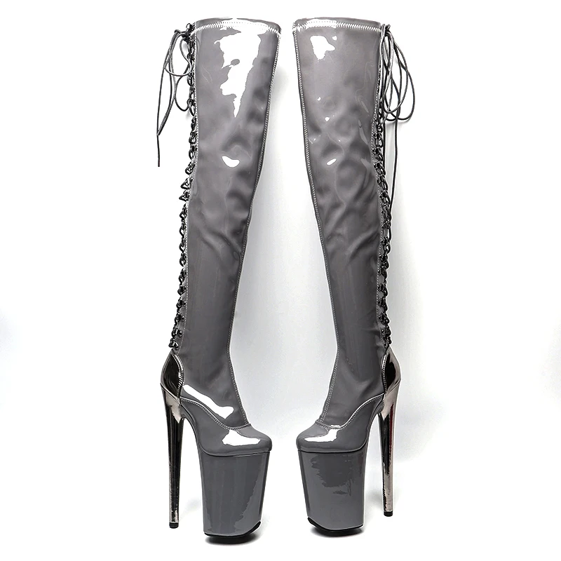 Leecabe  23CM/9inches  shiny patent PU mix color Trend fashion high Heel platform stripper heel Pole Dance boots