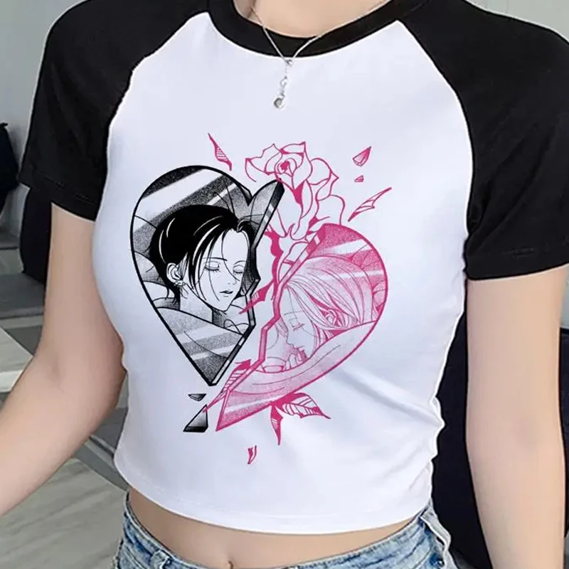 Nana Japanese Anime Summer Crop Top T Shirt Women Heart Graphic Tees Anime T-shirt Black Short Sleeve Casual Harajuku Tshirt Top