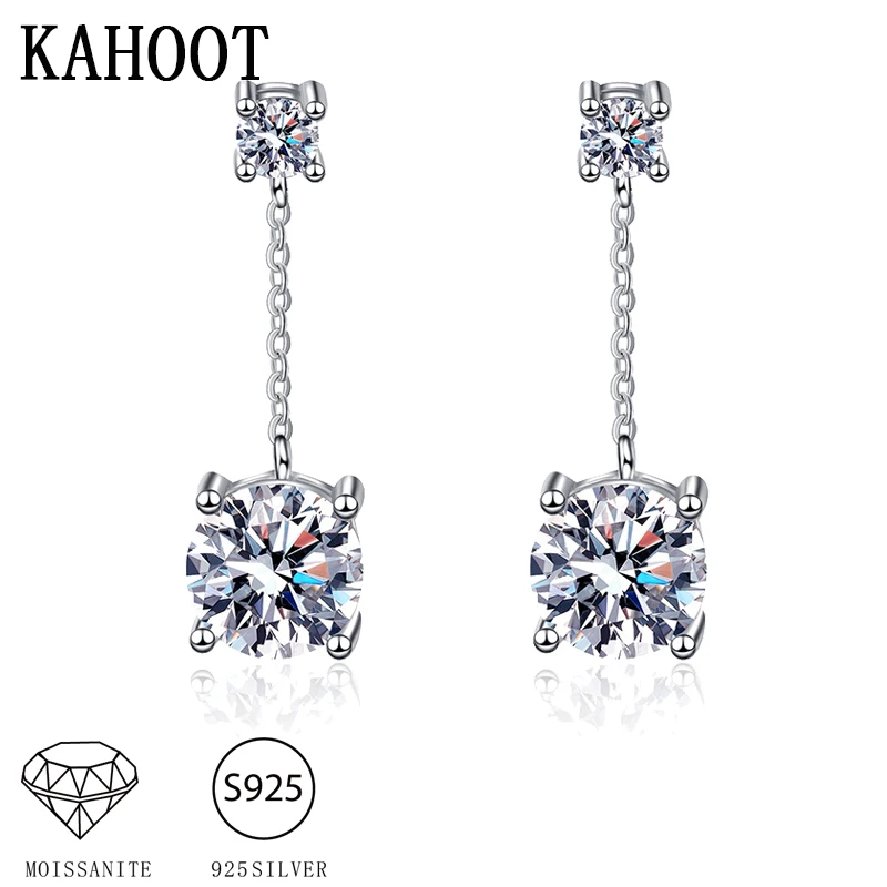 

S925 silver 1 carat moissanite light luxury tassel four-claw earrings for women classic daily wear gift for wife and friends
