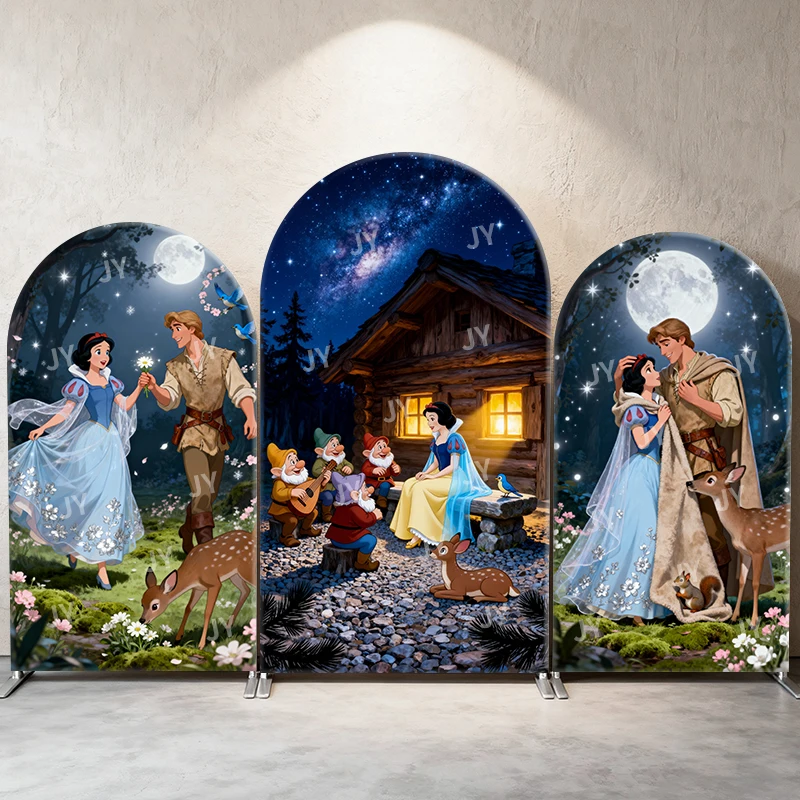 

Snow White & Prince Arch Backdrop Cover Cottage Fairy Tale Theme Party Decor Photo Booth Background Girls Celebration Supplies