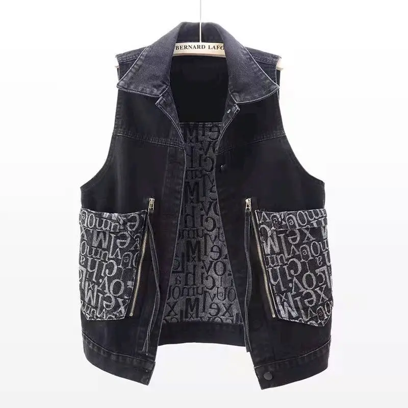 Fashion Denim Waistcoat Women 2023 Spring Autumn Trend Zipper Large Pocket Design Vest Jacket Loose Jean Vests Casual Coat Y2k