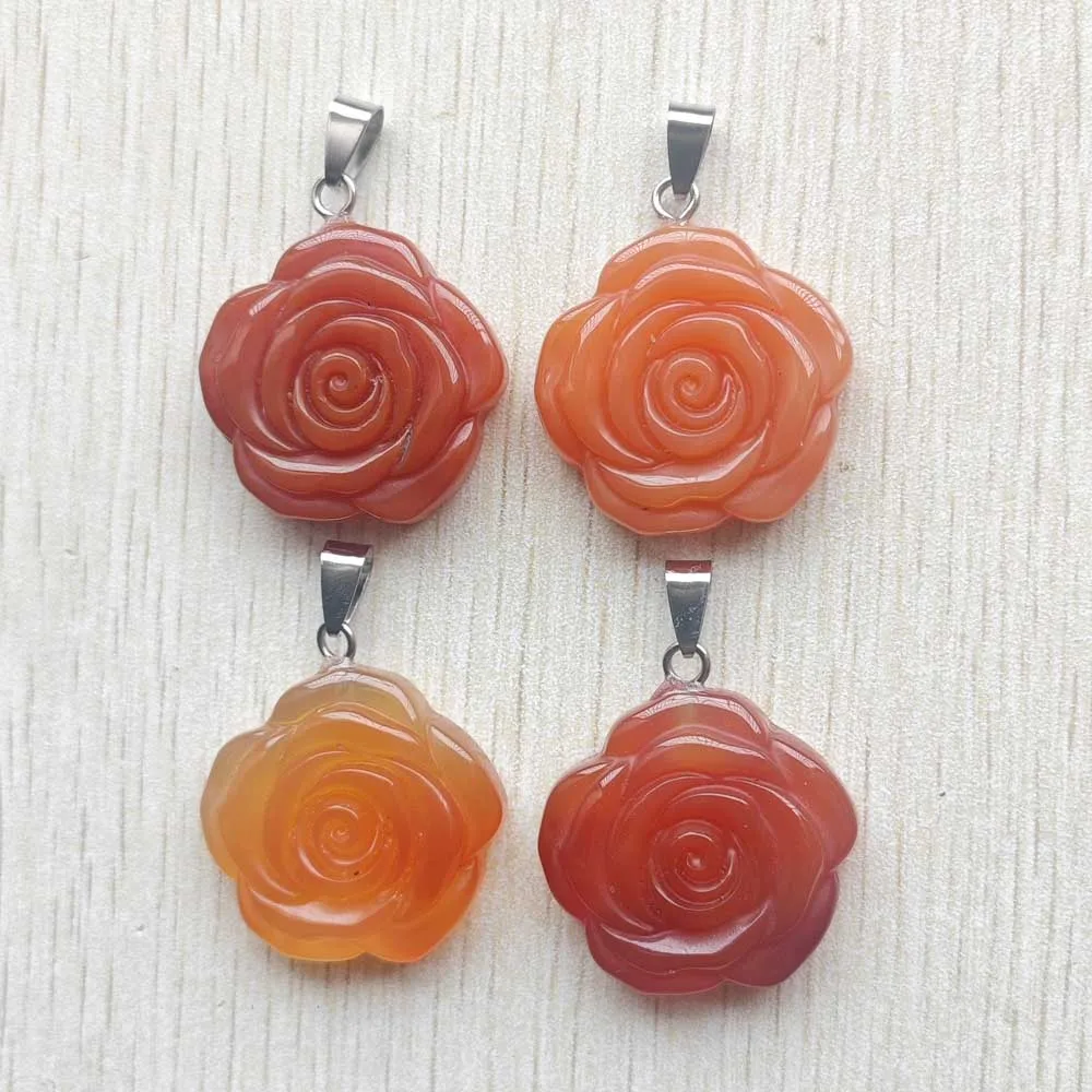 

Natural red agate Fashion Good quality carved rose flower shape pendants for jewelry making fast shipping wholesale 4pcs/lot