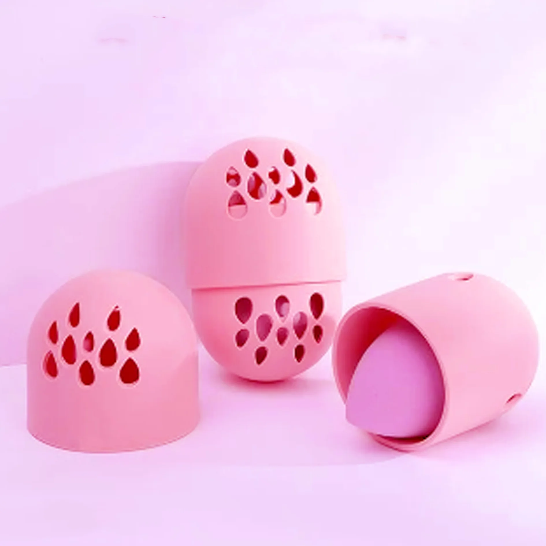 فارغة ماكياج الإسفنج حامل صديقة للبيئة سيليكون الجمال البيض المنظم تنفس تجفيف حقيبة للتخزين صندوق حامل نفخة التجميل