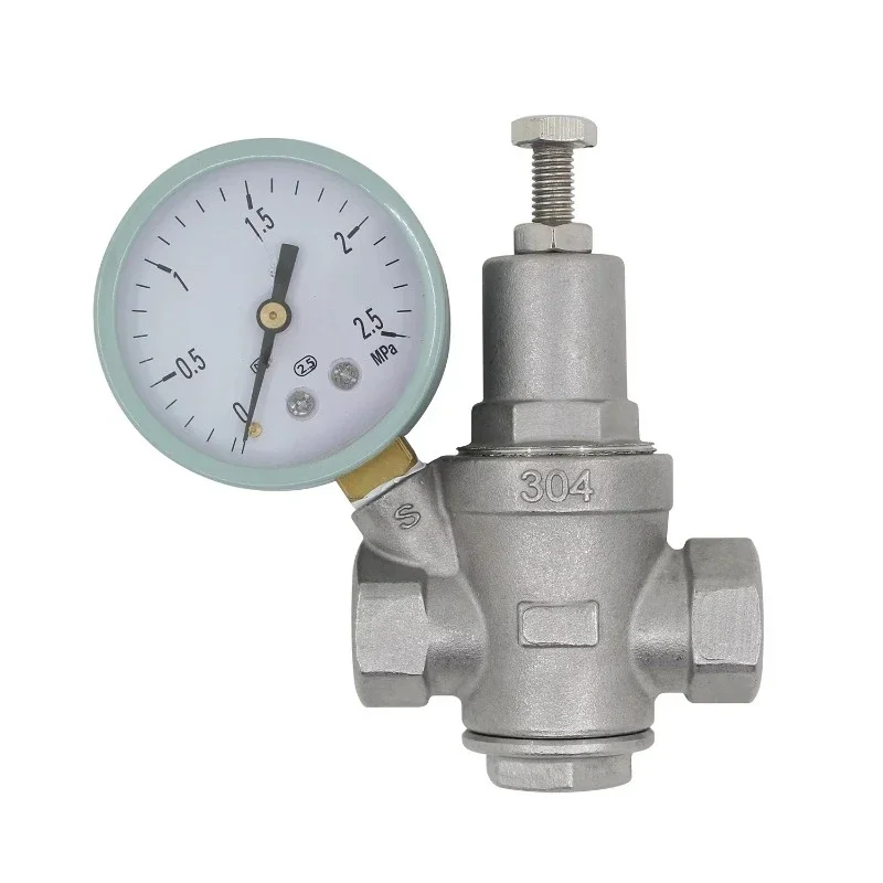 304 Stainless Steel Water Pressure Reducing Valve with Pressure Gauge DN15-DN40 Water Pressure Regulator Relief Valves