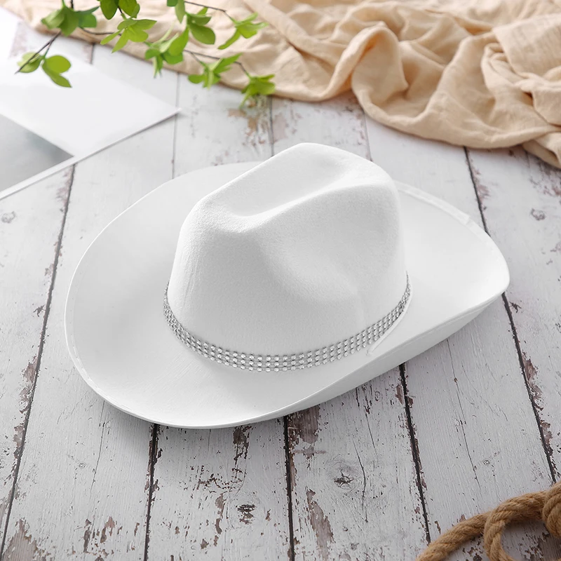 Sombreros de vaquero blancos y negros para mujer, sombreros de ala ancha con diamantes de imitación, sombreros de vaquero para niña y mujer, fiesta