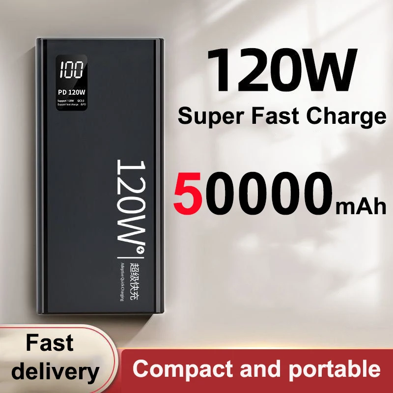 

Power Bank 50000mAh 120W Super Fast Charging Portable Charger Powerbank for iPhone Samsung Huawei Xiaomi External Spare Battery