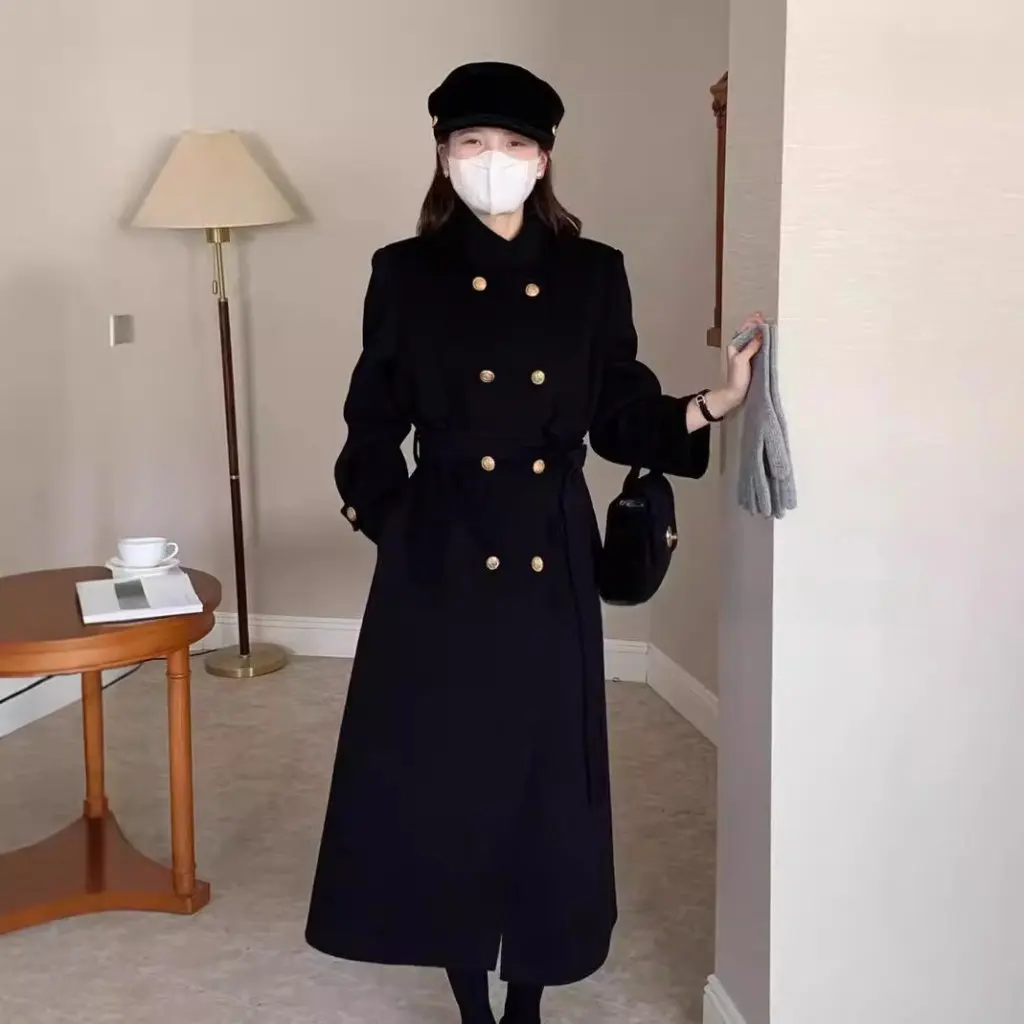

Double-Sided Wool Coat Korean Style New Popular Long Slim Fit Shoulder Pad Women's Fashion Outerwear in Stock