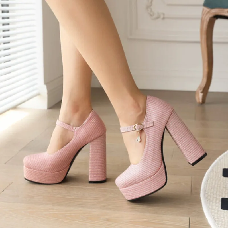 

Женские туфли Мэри Джейн на платформе большого размера на высоком блочном каблуке розового, серебристого и золотого цвета с блестками из искусственной кожи, летнее праздничное платье, офисные женские туфли-лодочки с квадратным носком