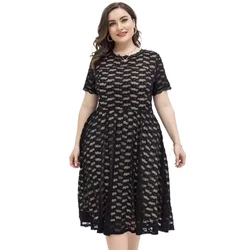 Vestido feminino plus size elegante sexy slim fit manga curta renda para irmãs rechonchudas