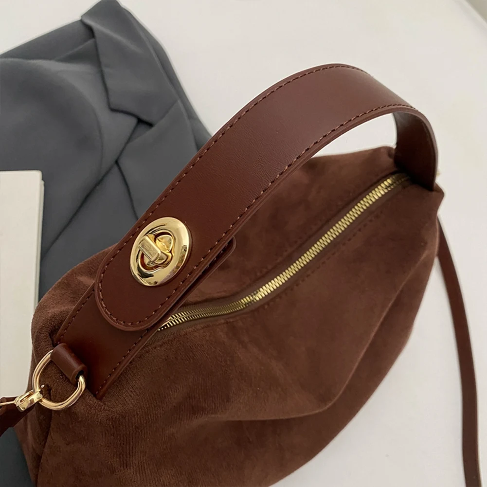 

Women Suede Shoulder Bag Adjustable Strap Crossbody Bag With Inner Pocket Handbag Zipper Clutch Purse for Work Travel