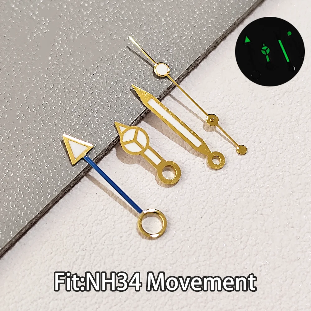 NH 34 GMT Watch Hands Green Luminous for NH 34 Movement Watches Pointer Accessories Silver Gold Hand For Wristwatches Spare Part