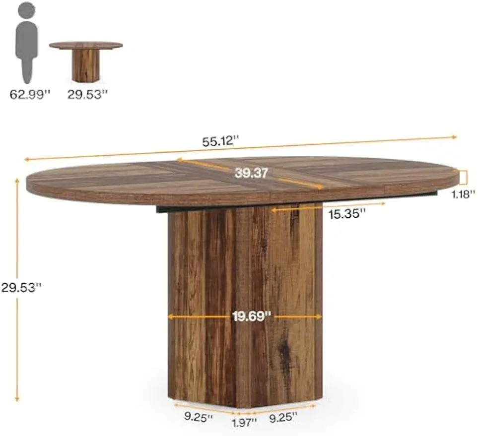 Oval Conference Table, Rustic Wood Conference Meeting Room Table for 4-6 People, Small Seminar Table with Polygon Shaped Base fo