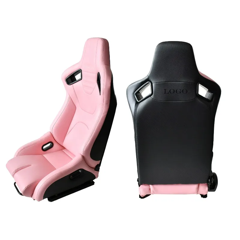

Хит продаж: Универсальное регулируемое гоночное сиденье из ПВХ с карбоновым волокном и кожаной отделкой, черно-розовое