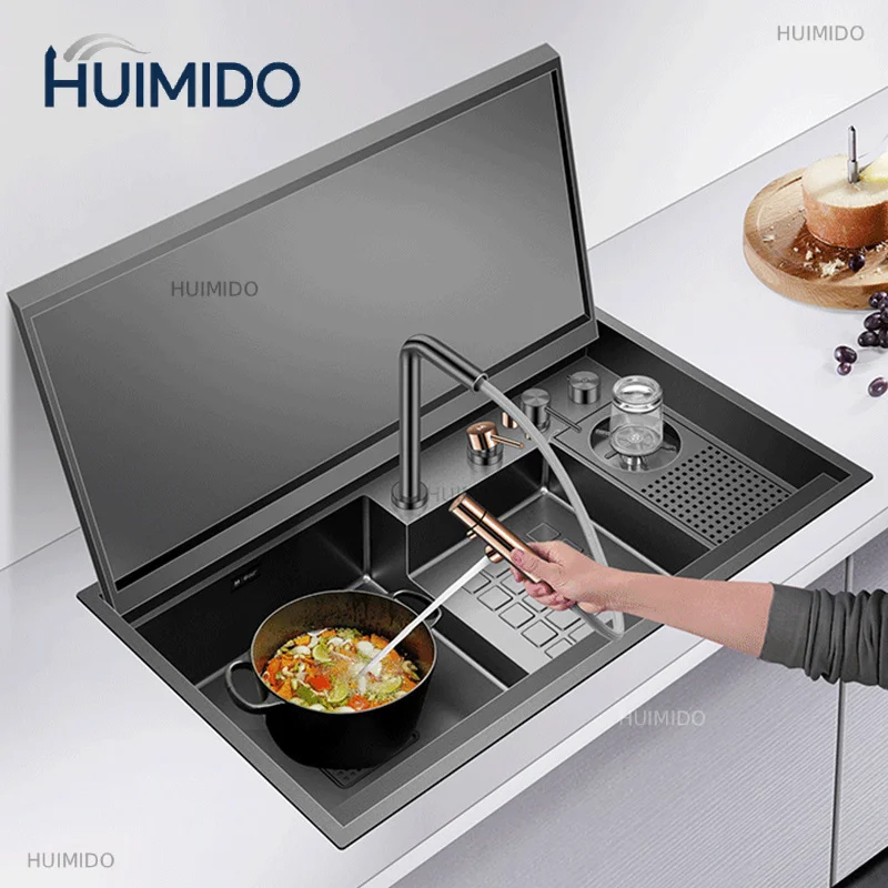 Hidden Island Kitchen Sink 304 Stainless Steel 4mm Thickness Handmade Nano Stepped Sink With Cup Rinser Large Size Sinks
