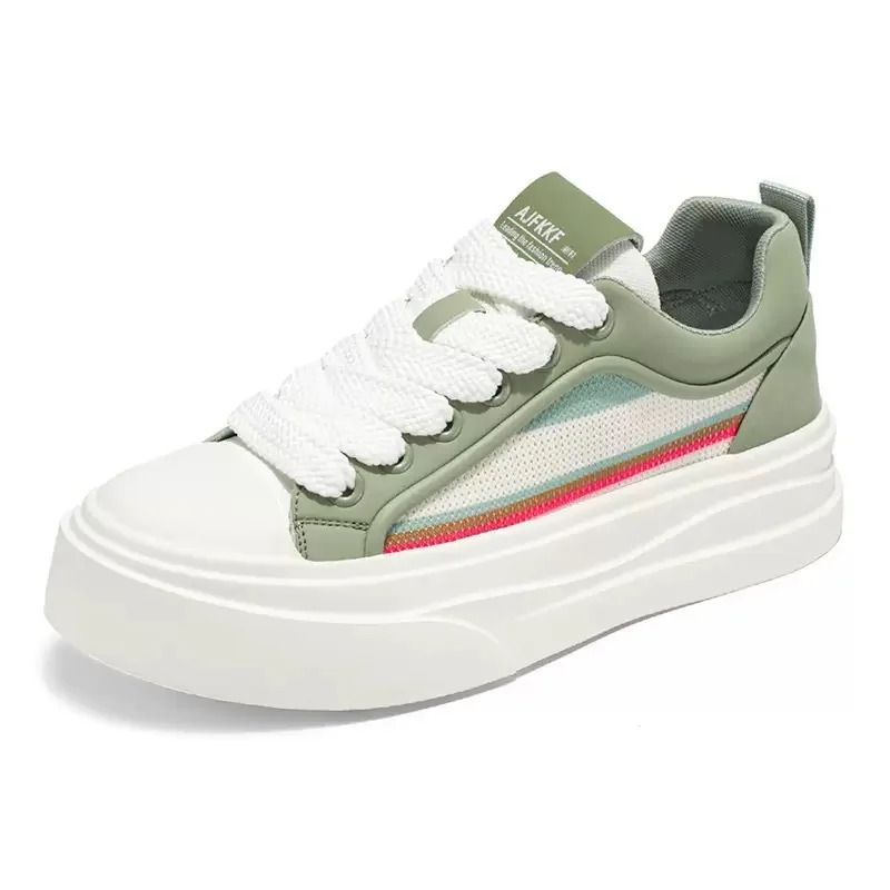 Heren Chunky Groene Sneakers Veterschoenen Canvas Schoenen Ademend Lage Top Casual Wandelschoenen Dikke Zool Comfortabel Tenis1