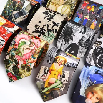 革新-男性、落書きの絵画、動物のネクタイ、結婚式、ビジネスシャツ、スーツの襟の装飾のためのヴィンテージの模造シルクネクタイ