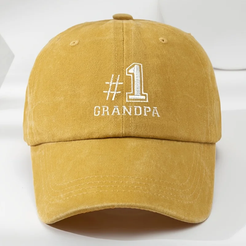 1шт Винтаж стираный # Бейсболка с вышивкой дедушки 1, мягкая, регулируемая, влагоотводящая солнцезащитная кепка для занятий спортом на открытом воздухе и повседневного использования