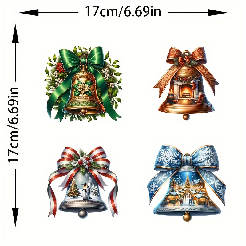 2D Flat 4-in-1 Christmas Bell Vinyl Sticker, Waterproof Decal for Car Motorcycle Bumper Decor, Holiday Gift