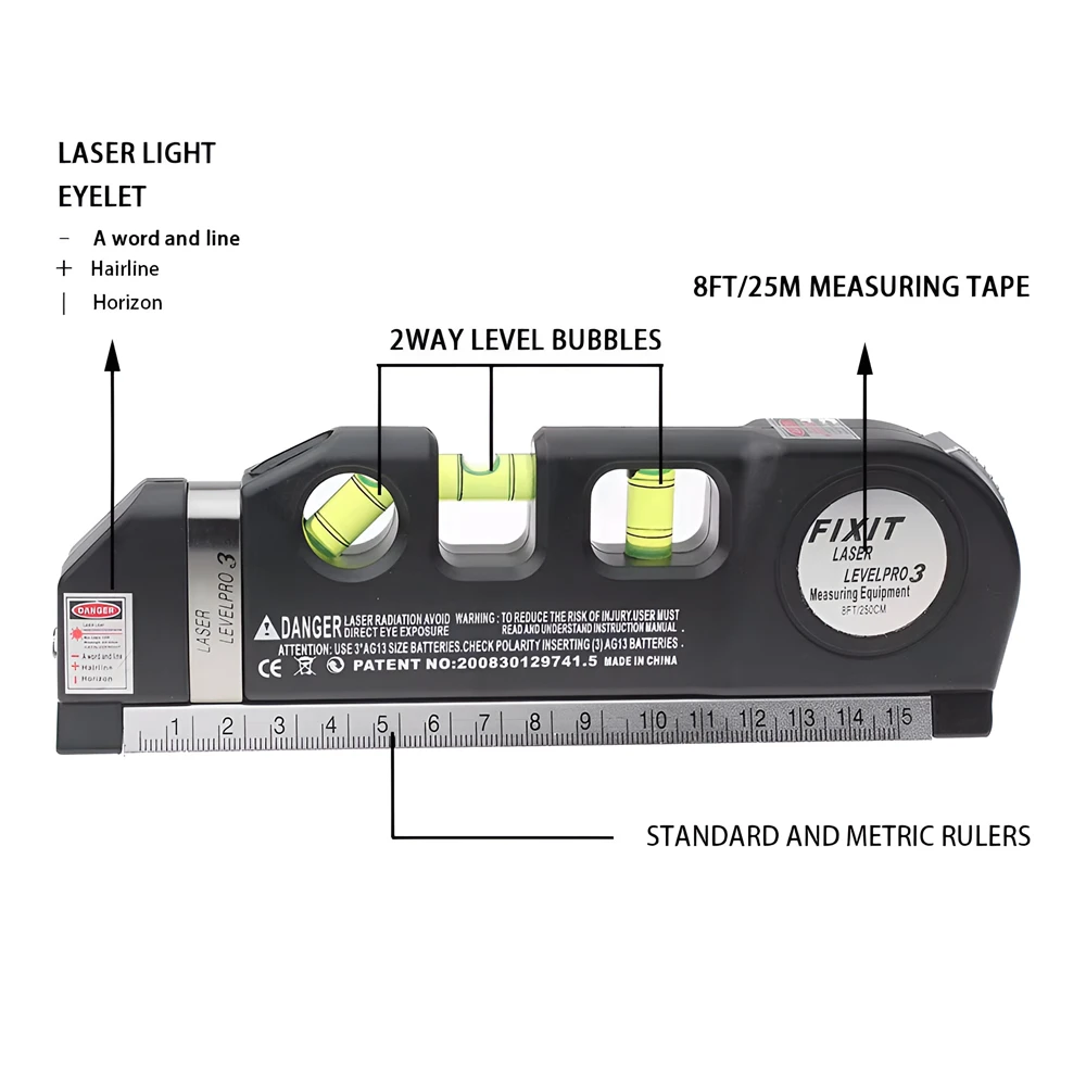 Home Multi-function High Precise Laser Leveling Instrument with Steel Ruler Cross Straight Line Laser Level Measuring Tools