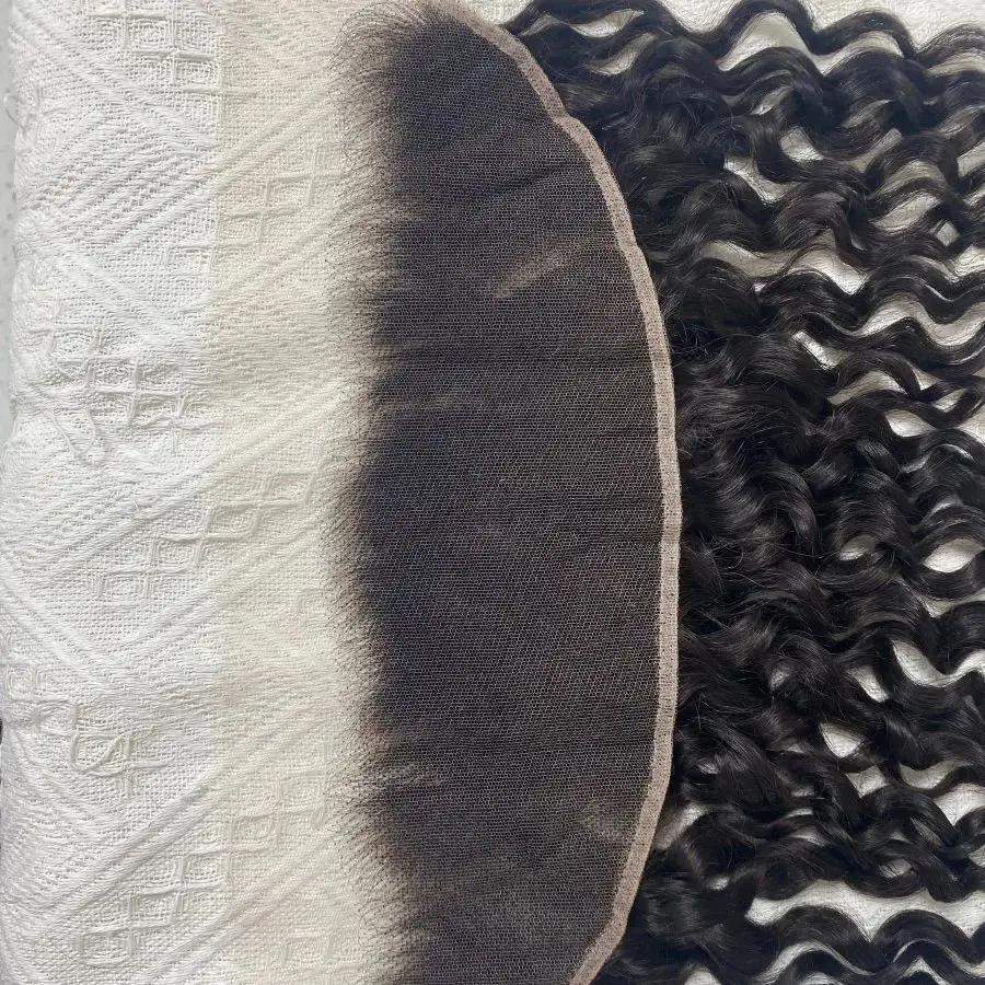 100% 인모 곱슬머리 프론탈 클로저 13x4 귀에서 귀까지 투명 레이스 프론탈 제리 컬리 브라질리언 버진 레미 내추럴 컬러