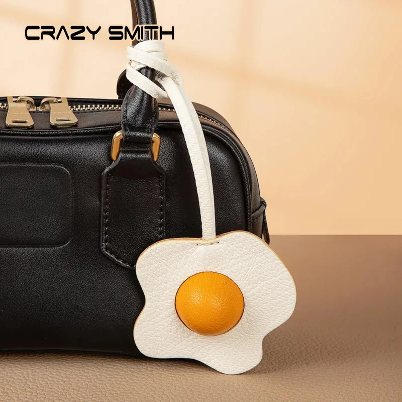 

CRAZYSMITH Handmade Genuine Leather Bag Charm Sun Egg Keychain Purse Charms Bag Pendant for Handbags Gift Bag Accessories Charms