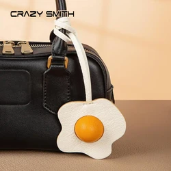 CRAZYSMITH Handmade Genuine Leather Bag Charm Sun Egg Keychain Purse Charms Bag Pendant for Handbags Gift Bag Accessories Charms