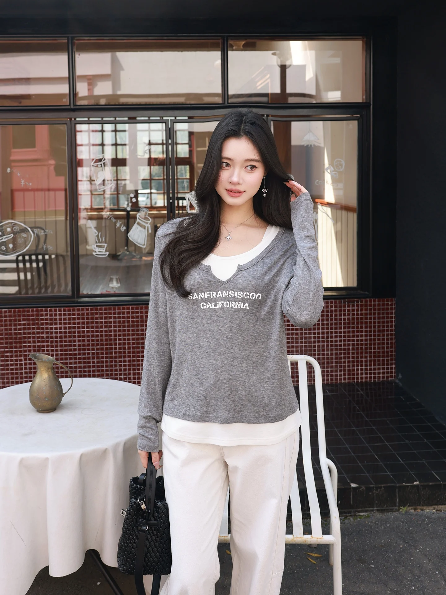 

Футболка Lao Yang's Personal ME Letter Sta Base из весенней шерсти: дышащая, модная, повседневная, мягкая, удобная, влагоотводящая.
