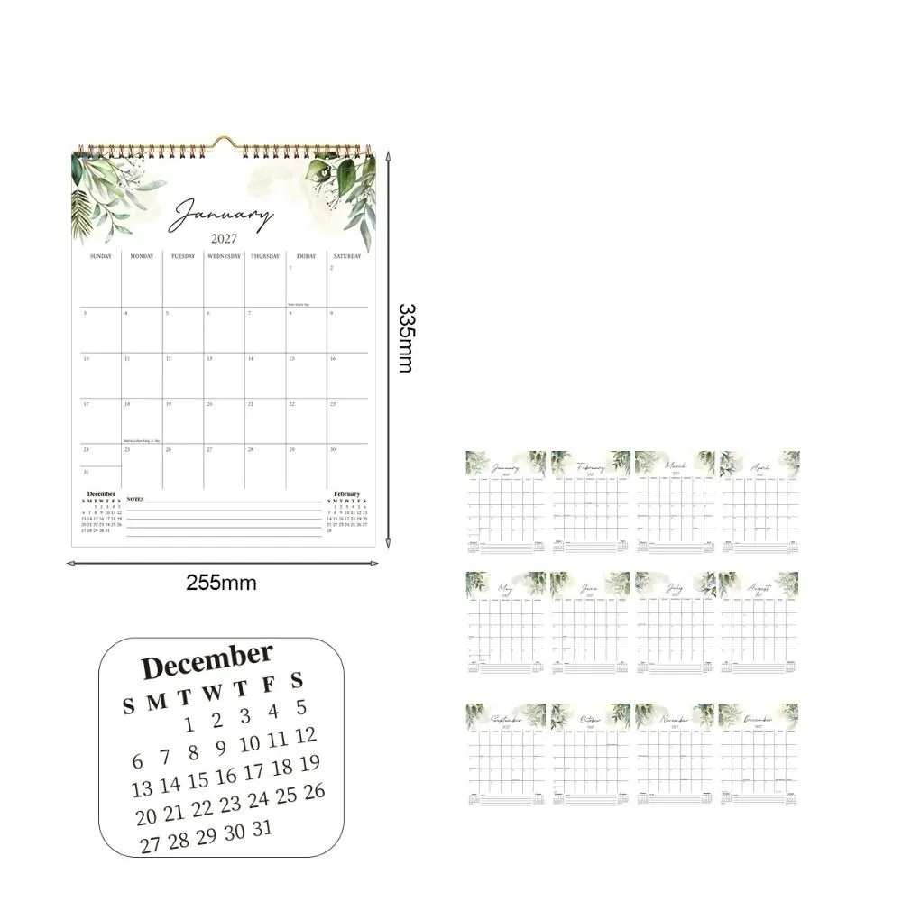 Jan. 2027 - Dec. 2027 2027 Flower Desk Calendar Oil Painting Style Elegant English Calendar Foldable Exquisite Record Calendar