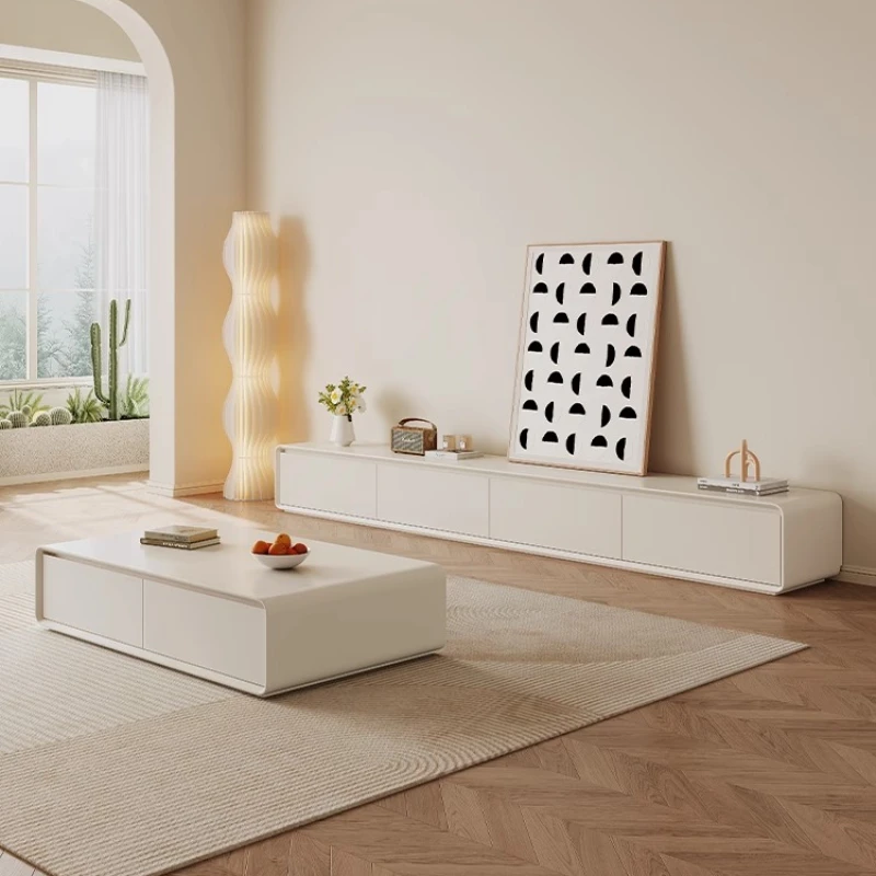 

High-quality Minimalism TV Cabinet Living Room Center Nordic Modern Simple Home Solid Wood Cream Style Floor-standing Furniture