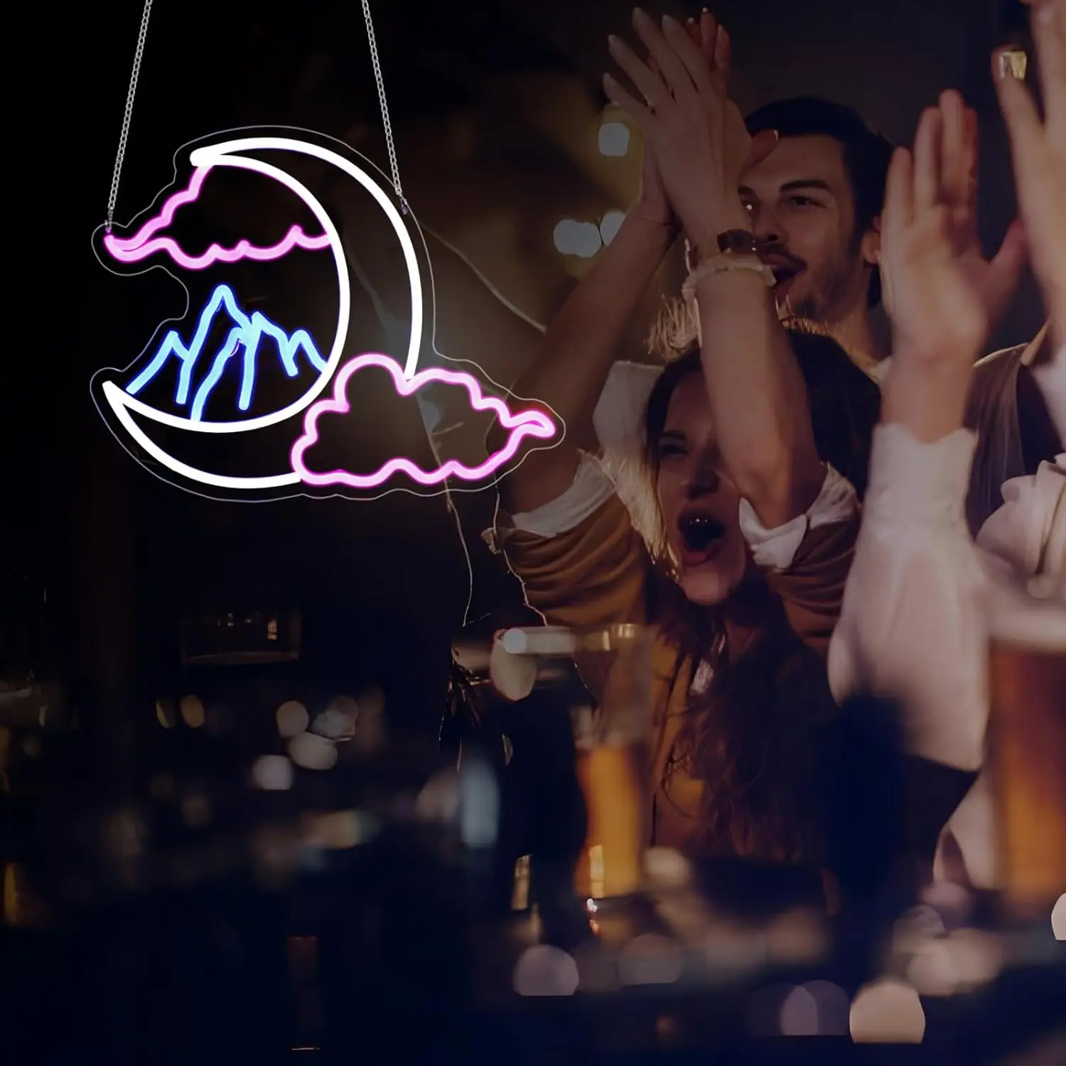 Cloud Moon Mountain Neon Sign Dimmable Led Neon Lights Wall Decor for Light Up Sign Birthday Party Club Gift