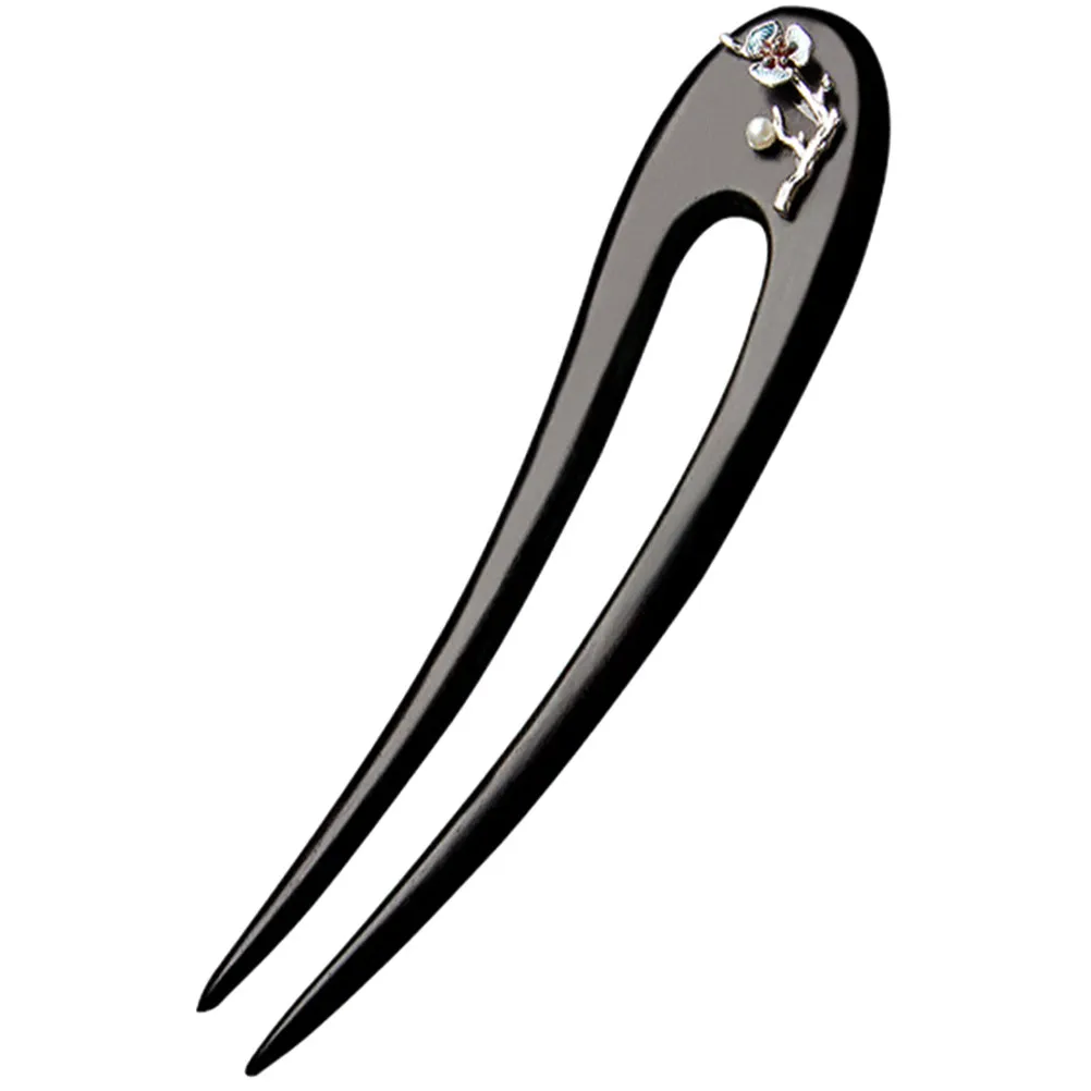 

Chinese Black Ebony Wood U Shape Hair Fork for Long Thick Hair Elegant Hairpin for Weddings and Parties Bun Pins
