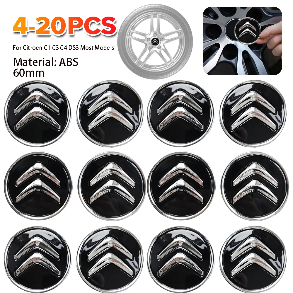 4-20pcs Wheel Centre Hub Caps Alloy 60MM Wheel Center Hub Cap Cover Black For Citroen C1 C3 C4 DS3 Most Models Caps Decoration