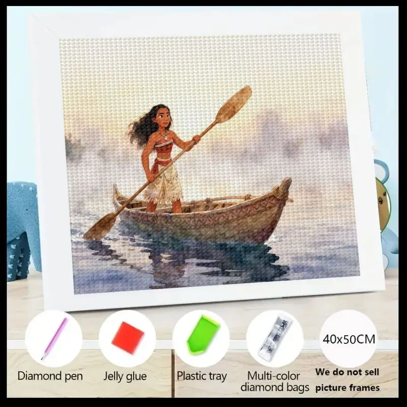 

1PC 5D Full Drill DIY Diamond Painting Kit, Disney Moana Princess Adventure Ocean Boat Cartoon Character Rhinestone Art Gem Embr