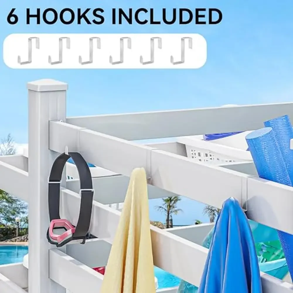 For Outdoor Pool Storage Organizer with Movable Hooks & Basket Racks