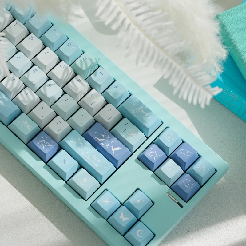 Simple and Fresh Blue Keycaps Set PBT Sublimation Cherry Profile Keycaps for Mechanical Keyboard Accessories Custom Key Caps