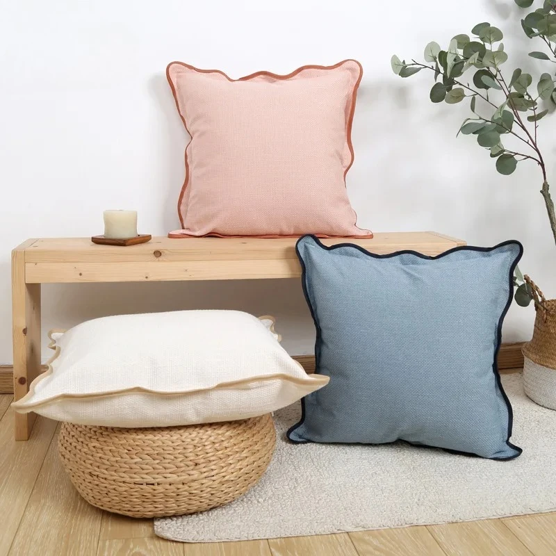 Bohemian Solid Color Linen Cushion Cover Wavy Edge Pillow Case for Sofa Bedroom Decor 1PC Boho Home Decor Throw Pillow Cover