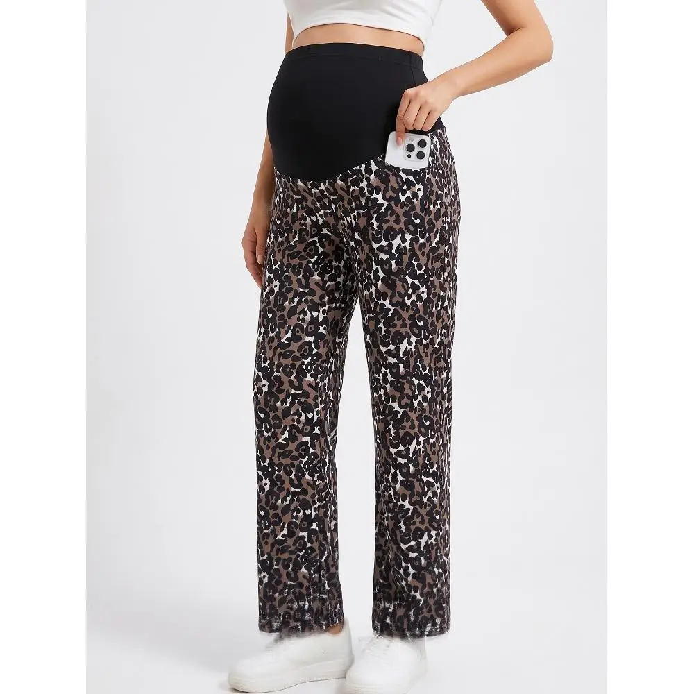 Maternity Clothing Casual Printed Scrub Pants with Pockets Autumn Ladies Casual Comfort Maternity Pants