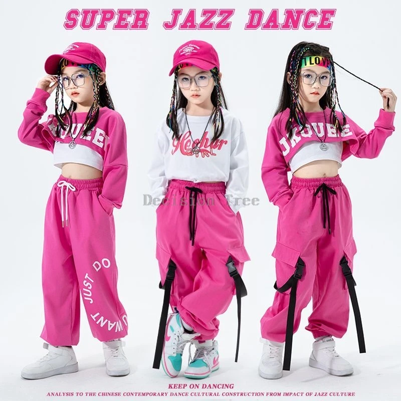 2024 girls hip-hop jazz dance performance uniform chinese style fashionable crop costume kids cool trendy street dance clothing