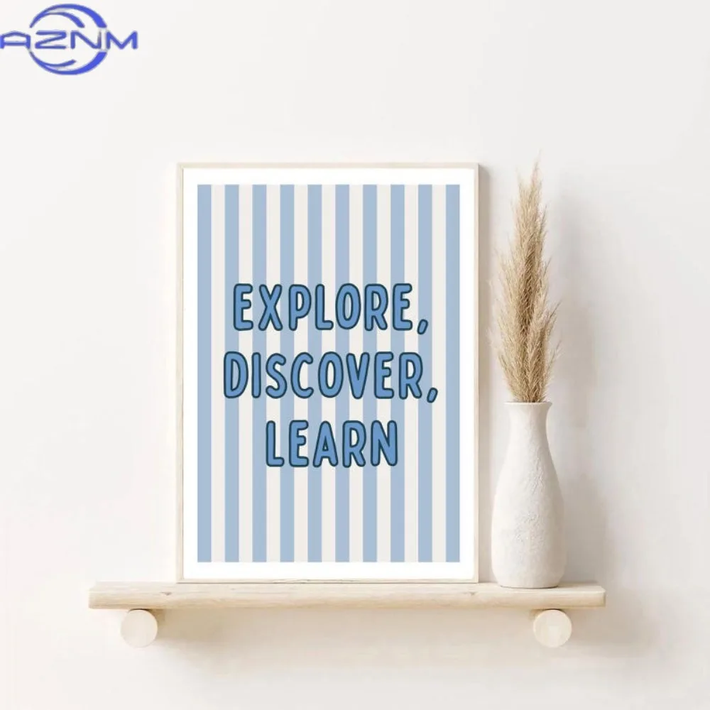 1 Piece of Frameless Blue New Semester Motivation Poster Canvas Painting,Positive Quotations for Boys' Room Dormitory Decoration