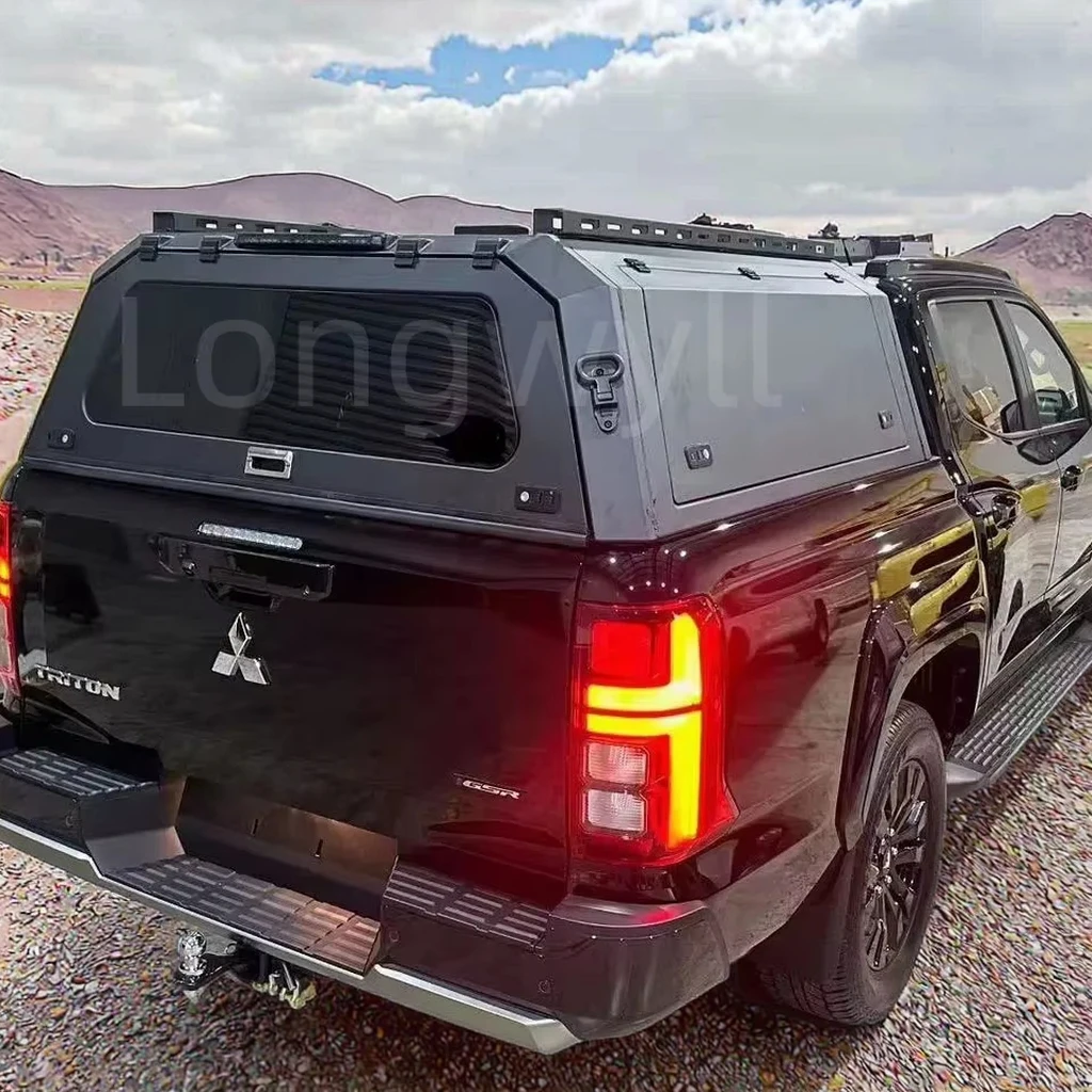 

Dual-Door Camper Shell with Ventilation for Mitsubishi Triton L200 Aluminum Black Matte Truck Topper