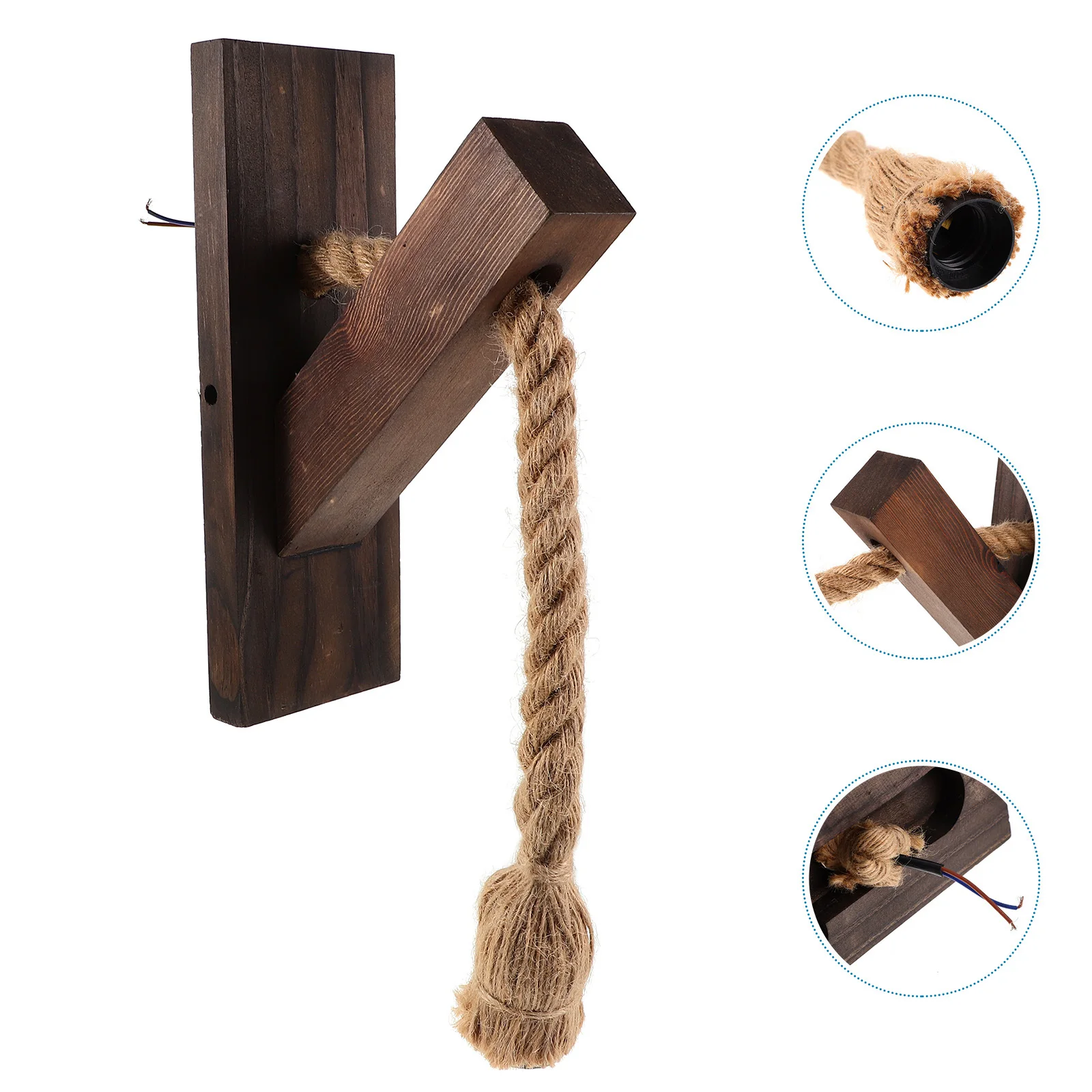 

Wood Wall Lamp Hemp Rope Retro Rustic Wall Light Fixture Vintage Industrial Style for Bedroom Living Room Porch