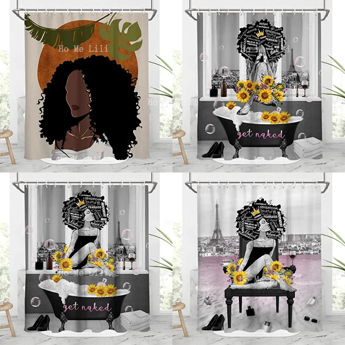 Black Girl Print Waterproof Fabric African American Afro Woman Lady Home Futuristic Design Art Shower Curtain For Bathroom Decor