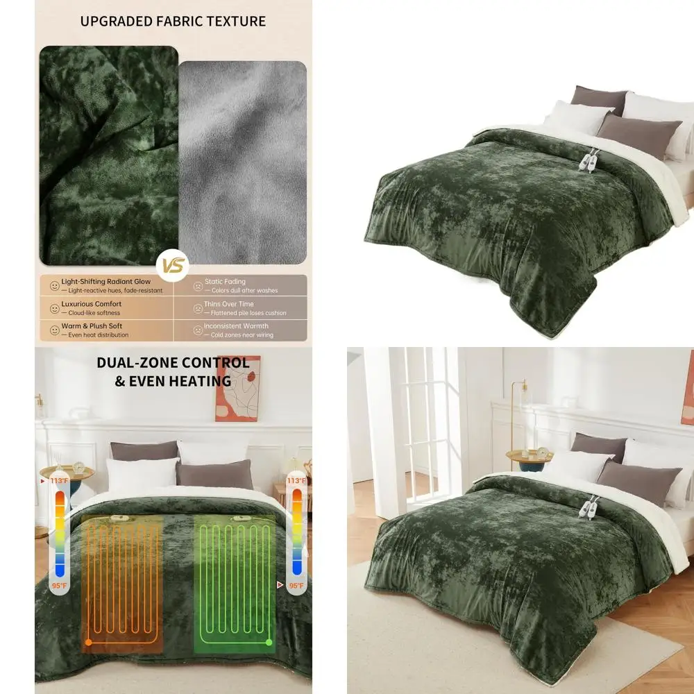 

Queen Size Electric Blanket with Dual Controls, 4 Heat Levels, 10-Hour Auto Off, Machine Washable, ETL Certified, 84 x 90 Green