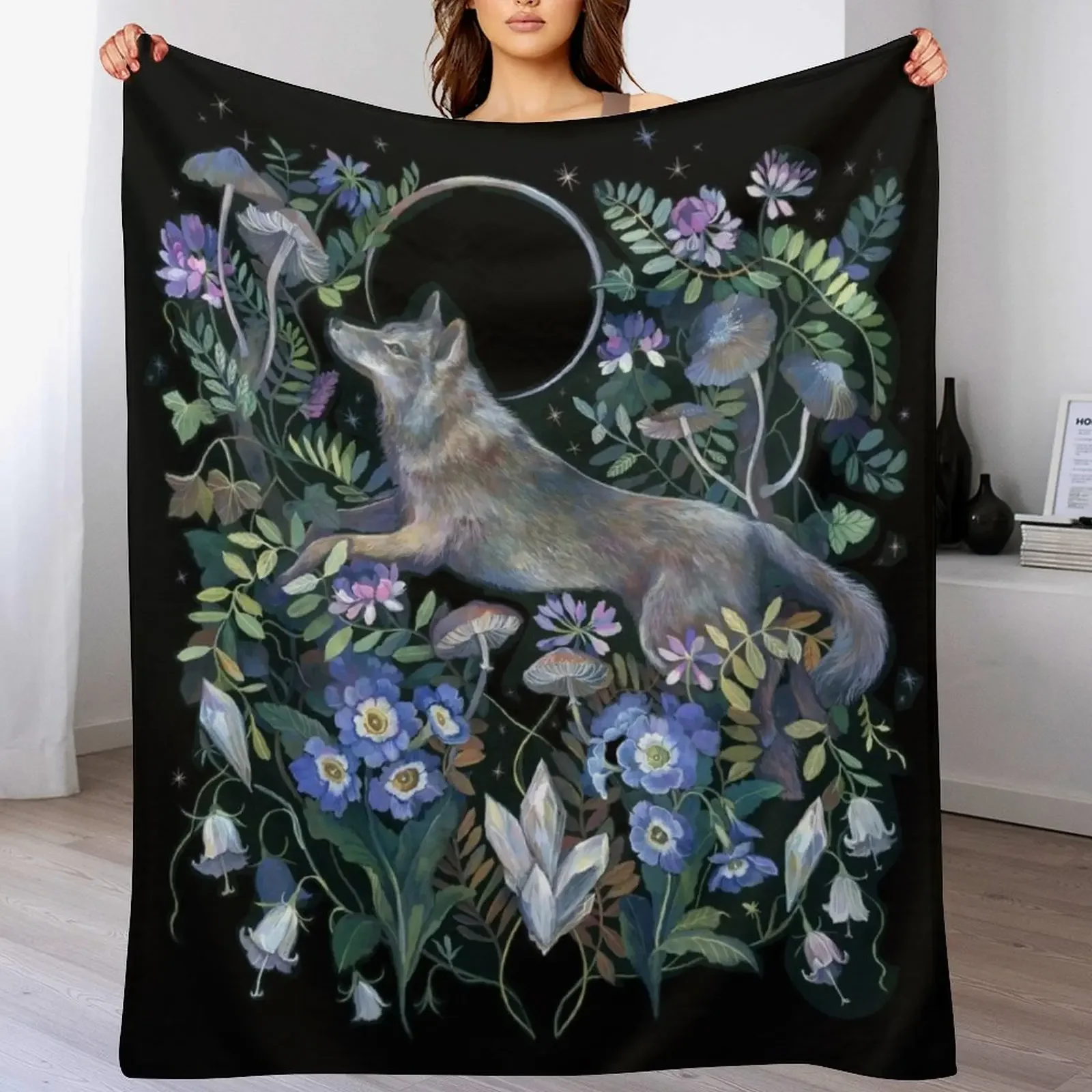 Moon Wolf Throw Blanket Modern Design Soft Blanket for Home Decor